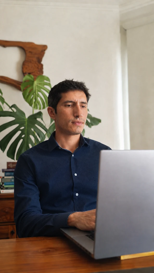 Nico Cabib trabajando frente al computador.